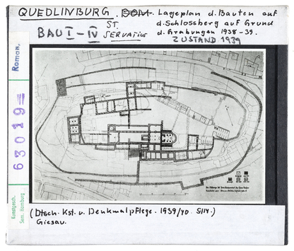 Vorschaubild Quedlinburg: Lageplan mit Grabungen Zustand 1939, Bau I-IV 